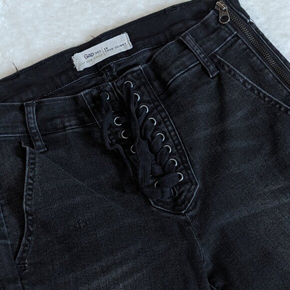 GAP Lace Fly Side Zip Skinny Jeans in Faded Black - Picture 2 of 13